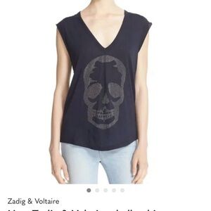 Zadig & Voltaire Navy Skull Muscle Tee